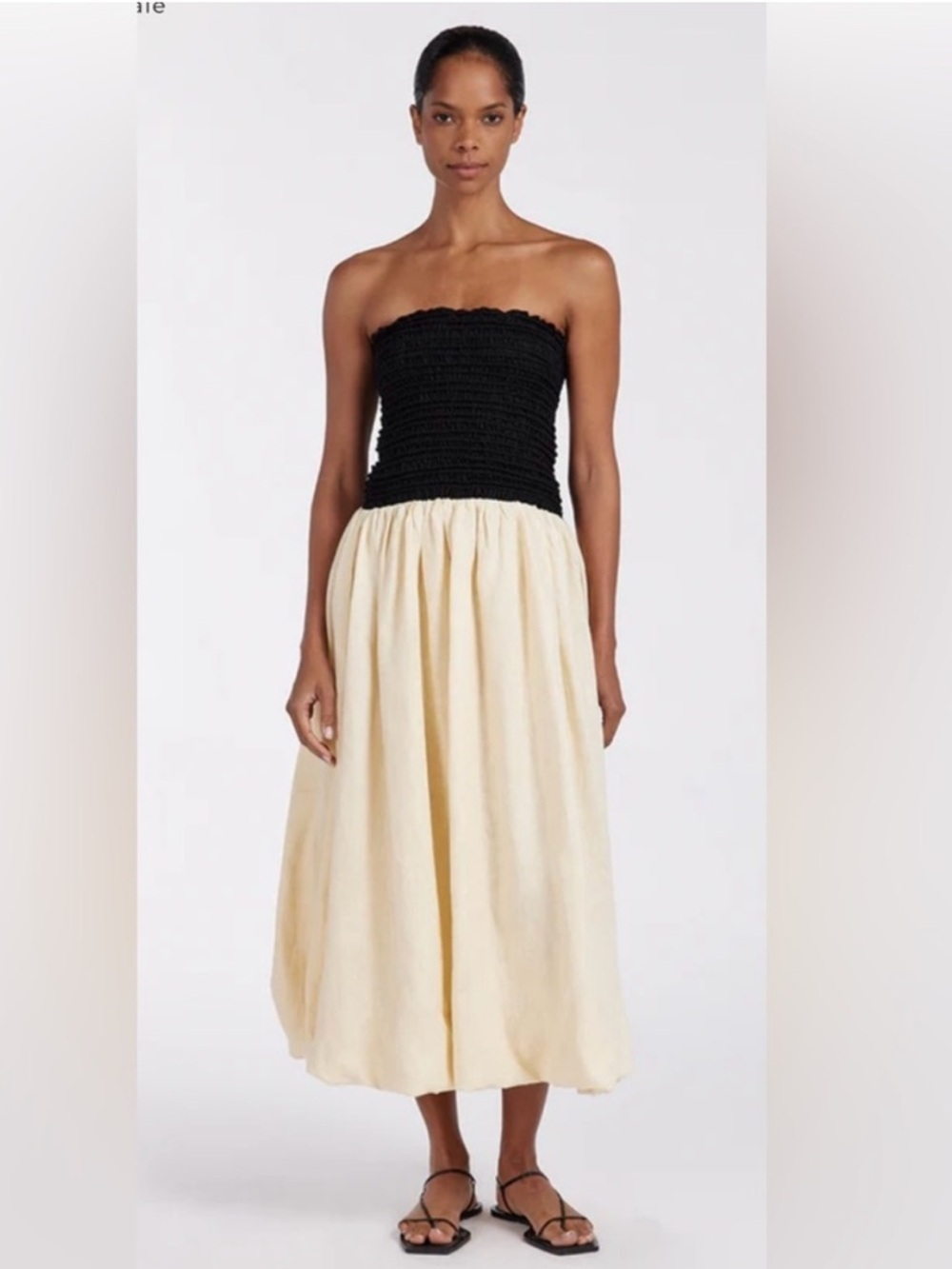DISSH Len Strapless Smocked Linen Midi Dress Cream Black Size 6
